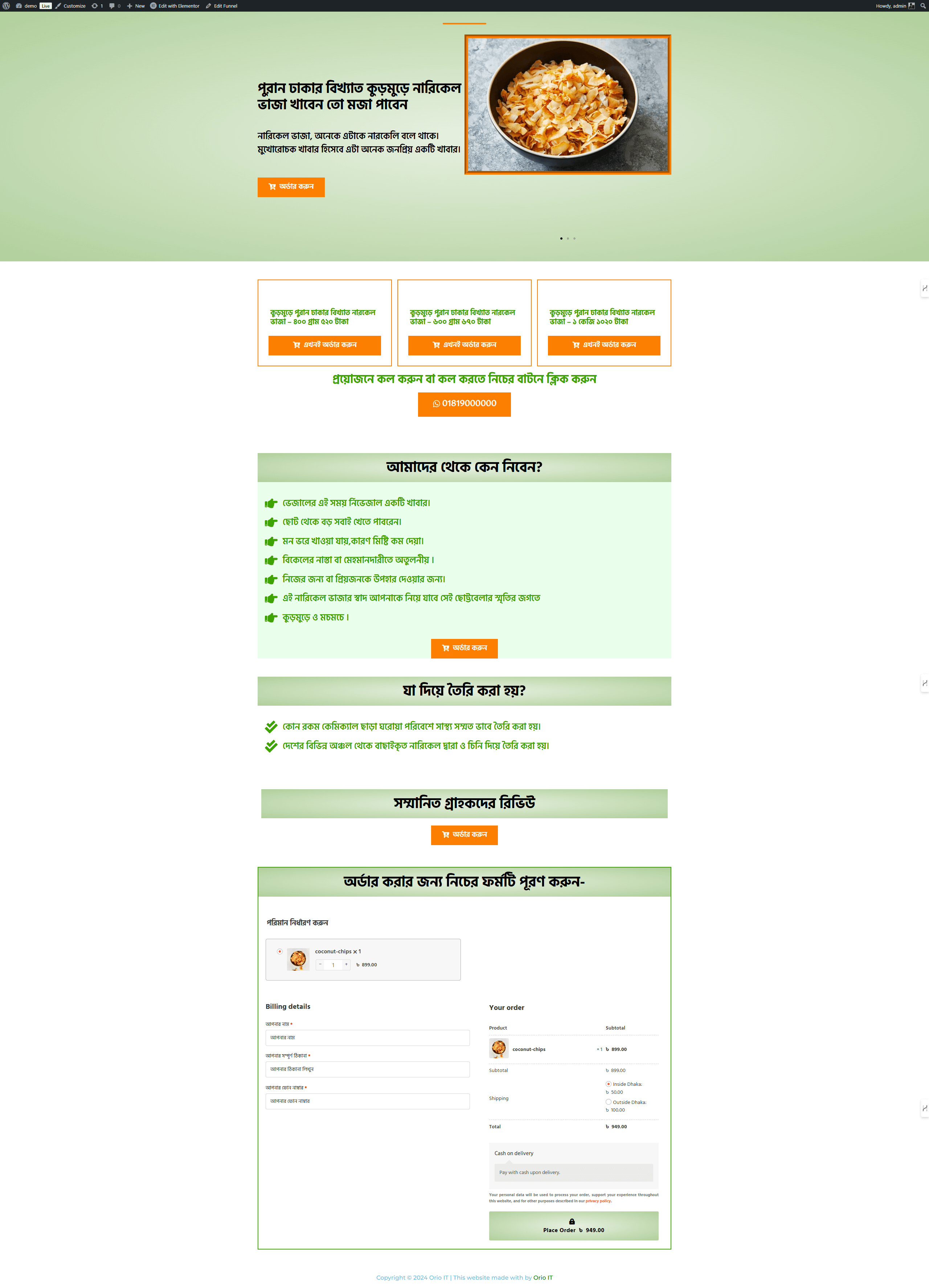 orioit coconut chips selling landing page